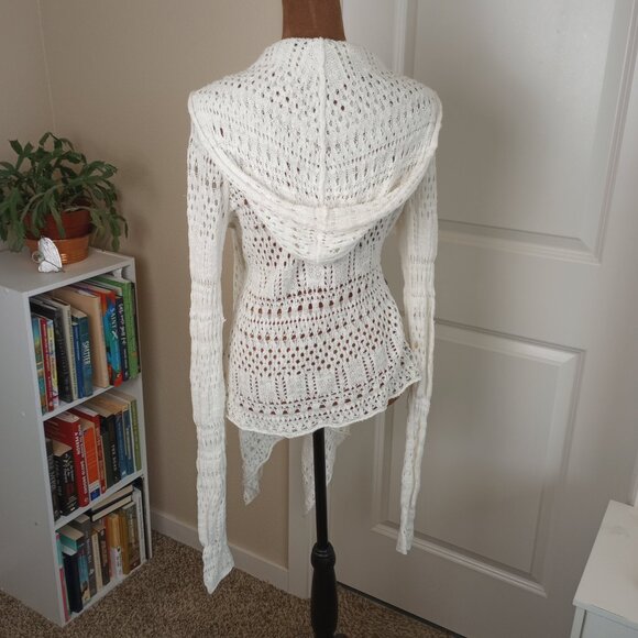Abercrombie & Fitch Crochet Knit Fairycore Hooded Cardigan XS/S Cream White Boho - Picture 3 of 7